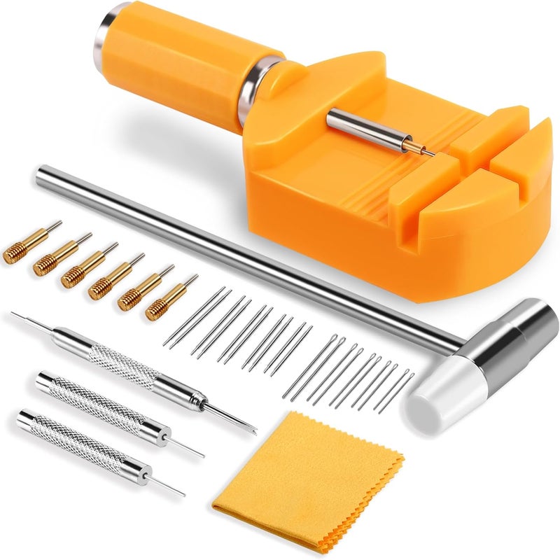 HECHIO 32 Pieces Watch Link Removal Kit，Professional Watch Band Replacement Tool，10 Pcs Spare Spring Bars and 10 Pcs Cotter Pins, 1 Double Head Hammer, 6 Spare Pins - Image 1